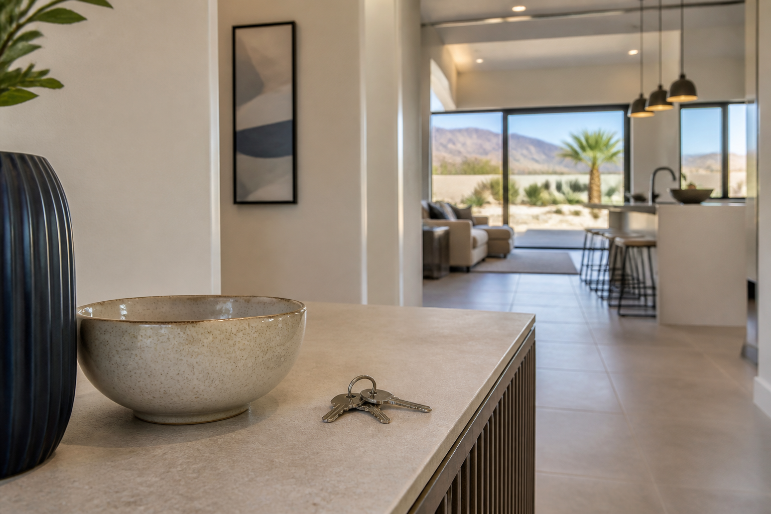 Las Vegas home with desert landscaping at golden hour